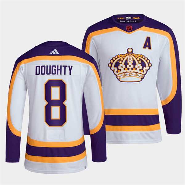 Men%27s Los Angeles Kings #8 Drew Doughty White 2022 Reverse Retro Stitched Jersey Dzhi->florida panthers->NHL Jersey